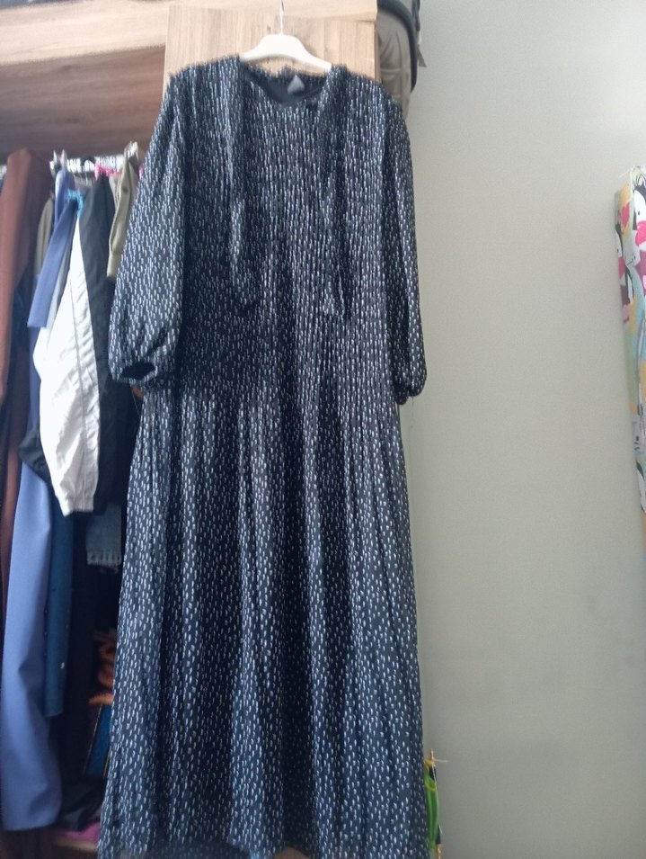 Piliseli Siyah Uzun Kollu Kadın Elbise - Görsel 3