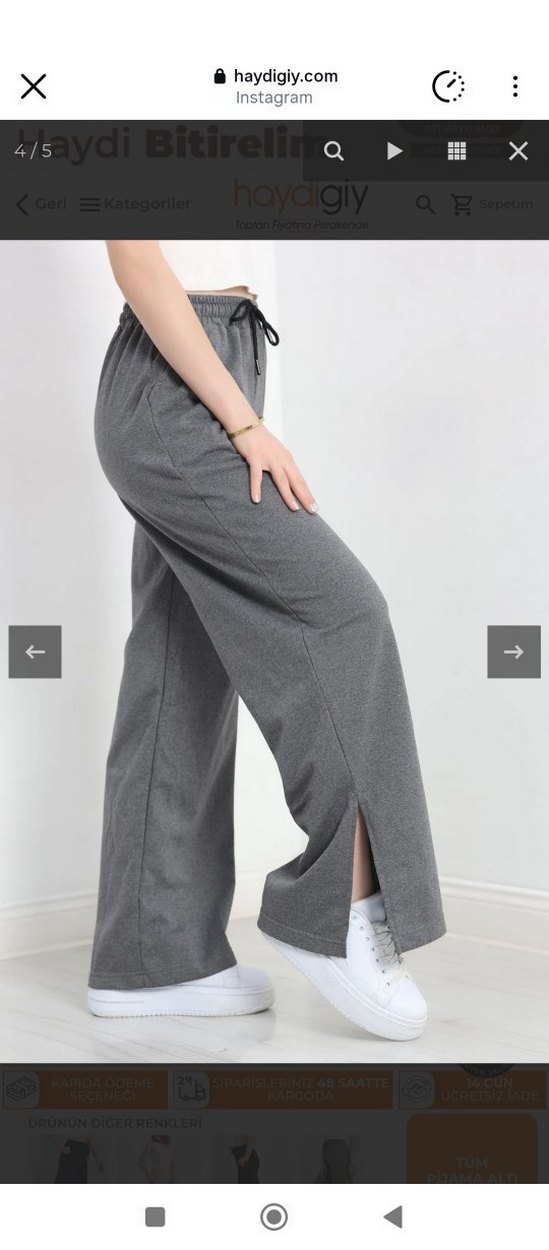 Gri Bol Kesim Kadın Eşofman Altı - Görsel 3