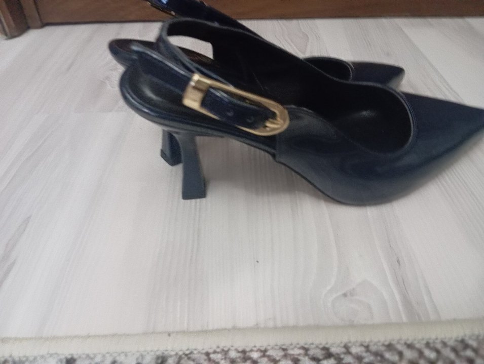 Lacivert Parlak Yılan Desenli Tokalı Stiletto - Görsel 2