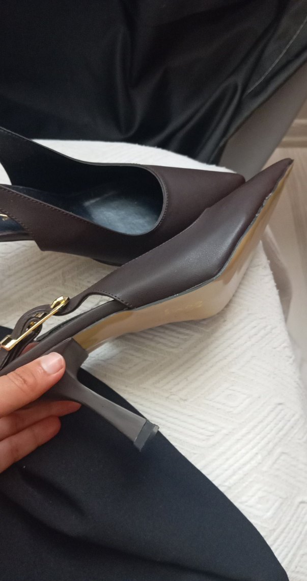 Kahverengi Deri Stiletto Kemerli Topuklu - Görsel 4