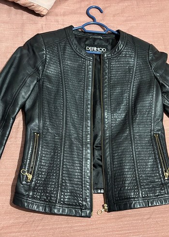 Derimod Deri Gorunumlu Siyah Biker Ceket