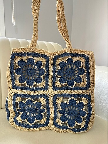 Beden mavi Renk Çiçek motif çanta