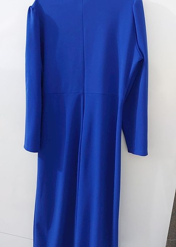 Mavi Uzun Kollu İşlemeli Abiye Elbise - Görsel 3