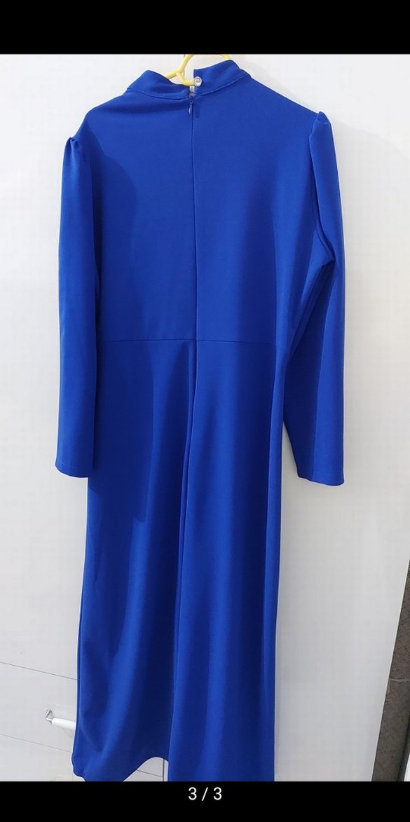 Mavi Uzun Kollu İşlemeli Abiye Elbise - Görsel 3