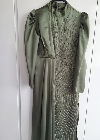 Drapeli Uzun Kol Tesettür Abiye Elbise - Görsel 6