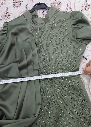 Drapeli Uzun Kol Tesettür Abiye Elbise - Görsel 5