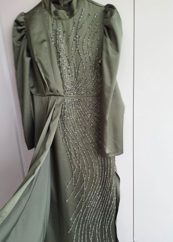 Drapeli Uzun Kol Tesettür Abiye Elbise - Görsel 7