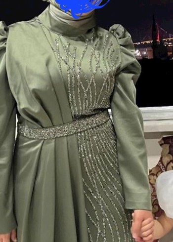 Drapeli Uzun Kol Tesettür Abiye Elbise - Görsel 2