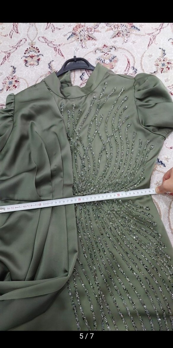 Drapeli Uzun Kol Tesettür Abiye Elbise - Görsel 5