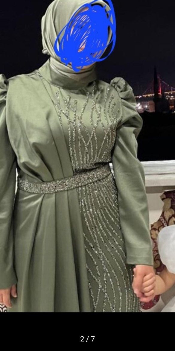 Drapeli Uzun Kol Tesettür Abiye Elbise - Görsel 2