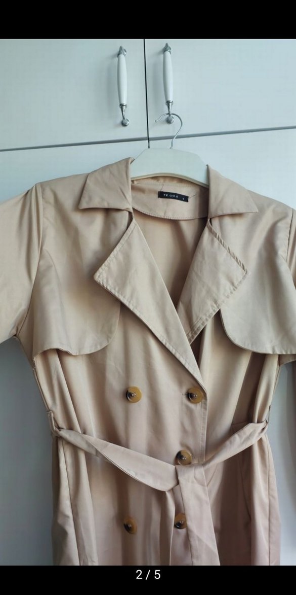 Bej Uzun Kesim Kadın Trençkot - Görsel 4