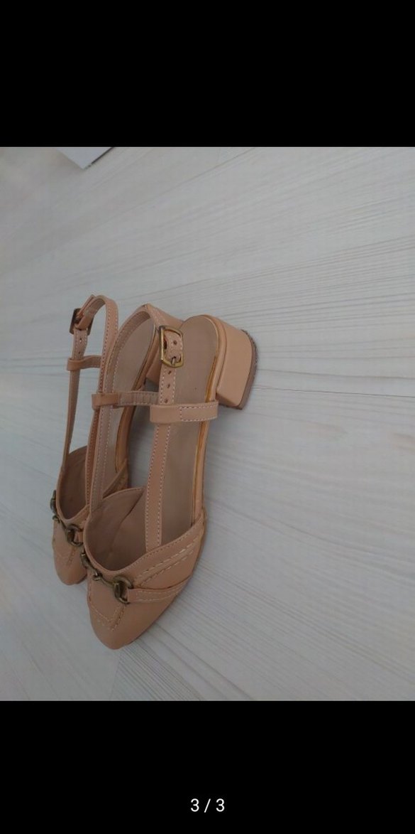 Bej Deri Tokalı Kadın Topuklu Babet - Görsel 3