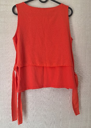 Nar çiçeği rengi Kolsuz Drapeli Kadın Bluz - Görsel 4