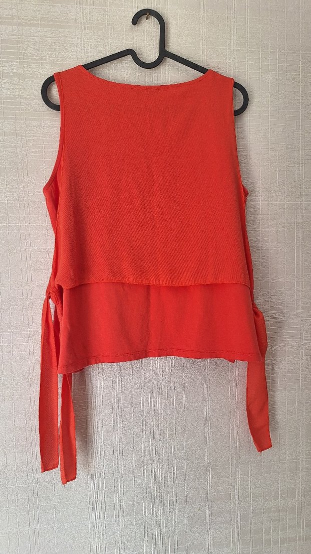 Nar çiçeği rengi Kolsuz Drapeli Kadın Bluz - Görsel 4