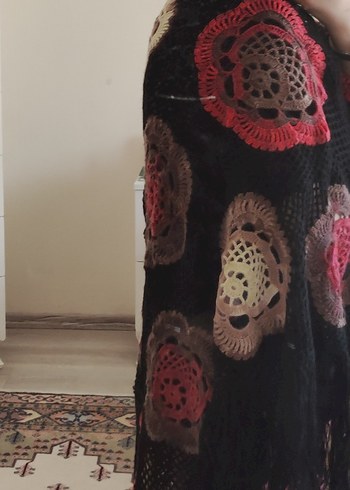 Beden Çiçek Desenli Örgü Bohem Kadın Şal