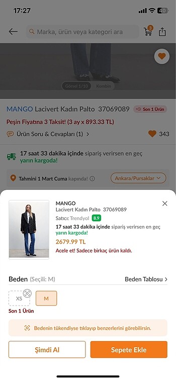 Mango Mango palto kırçıllı lacivert