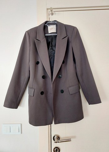 Düğmeli Gri Kadın Blazer Ceket - Görsel 2