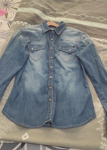 LOFT Düğmeli Mavi Denim Kadın Gömlek