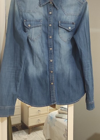 Loft LOFT Düğmeli Mavi Denim Kadın Gömlek