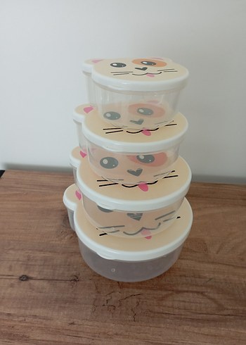 Kedi Desenli Kapaklı Saklama Kapları - Görsel 2