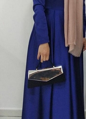 Saten saks mavisi elbise