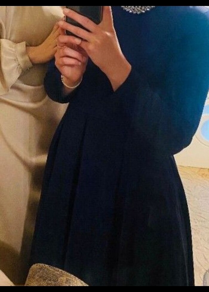 Saten saks mavisi elbise - Görsel 3