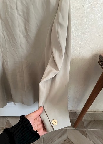 Bej Kadın Keten Blazer Ceket - Görsel 3