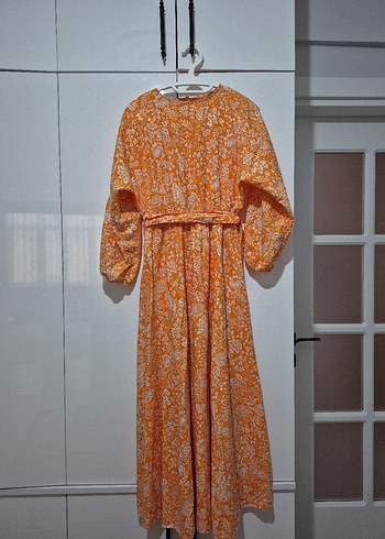 Turuncu Batik Desenli Uzun Bohem Elbise