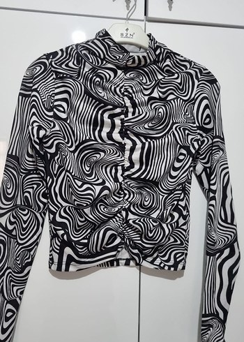 Zebra Desenli Uzun Kollu Mini Bluz