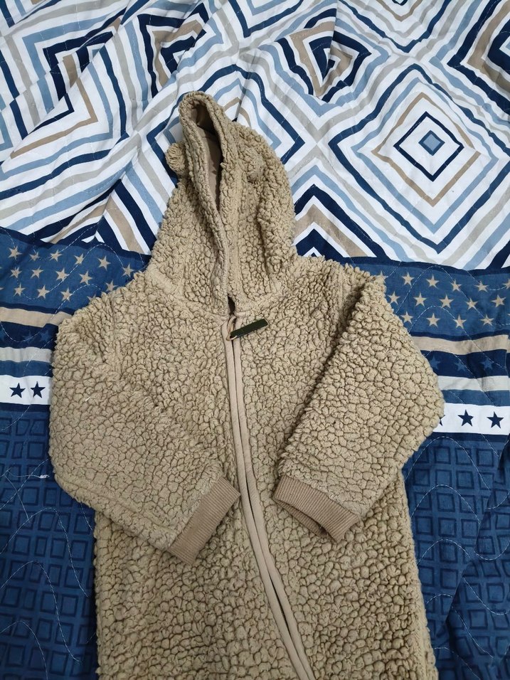 Kahverengi Erkek Bebek Kapüşonlu Tulum - Görsel 2