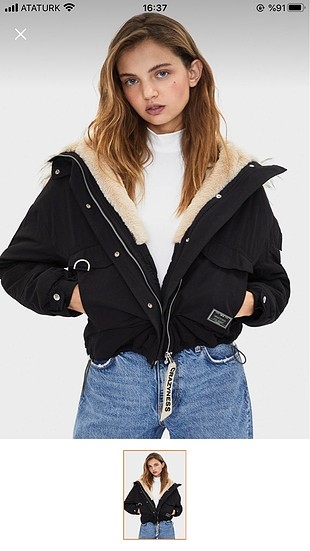 Bershka kenarları suni kürklü crop fit parka