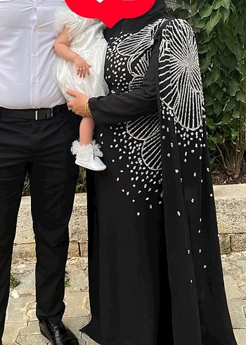 İşlemeli Siyah Uzun Kollu Uzun Abiye Elbise
