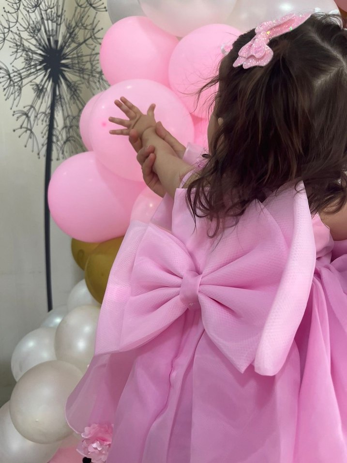 Pembe Fiyonklu Kız Çocuk Elbisesi - Görsel 2