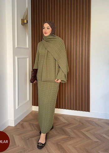 Kadın Haki Triko Boğazlı Uzun Elbise - Görsel 2