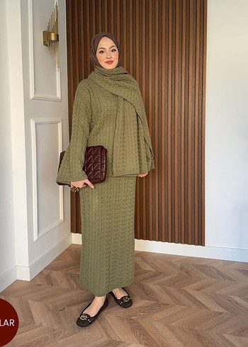Kadın Haki Triko Boğazlı Uzun Elbise - Görsel 3