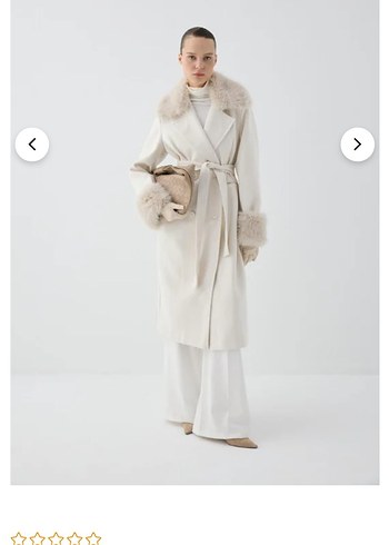 Kürklü Yaka ve Manşetli Beyaz Kaban - Görsel 2