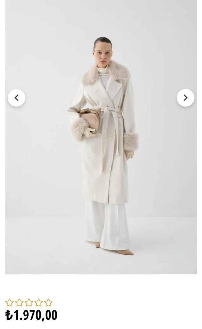 Kürklü Yaka ve Manşetli Beyaz Kaban - Görsel 2