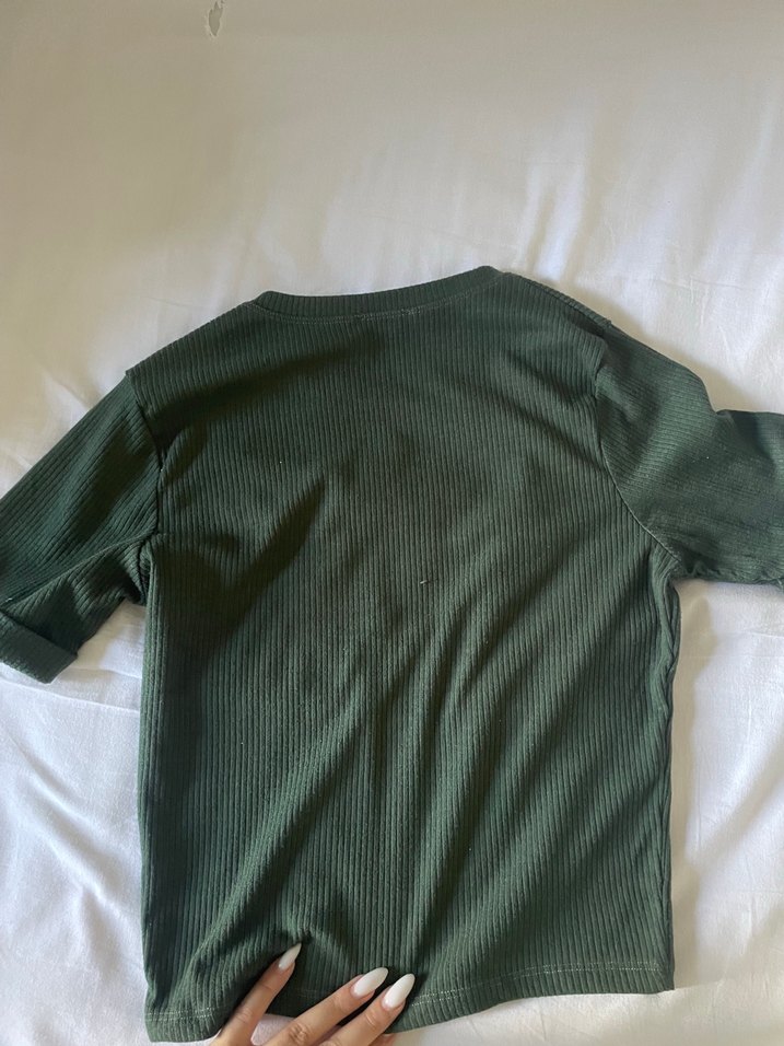 Kadın Yeşil Kısa Kollu Basic Tişört - Görsel 3