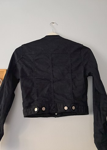 m Beden Düğmeli Siyah Kadın Denim Ceket