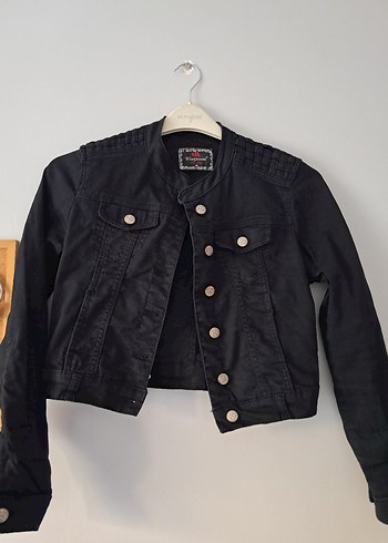 Düğmeli Siyah Kadın Denim Ceket