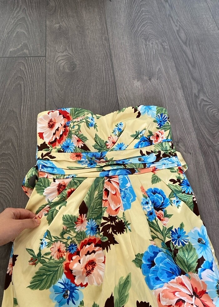 Straplez Saten Elbise - Görsel 3