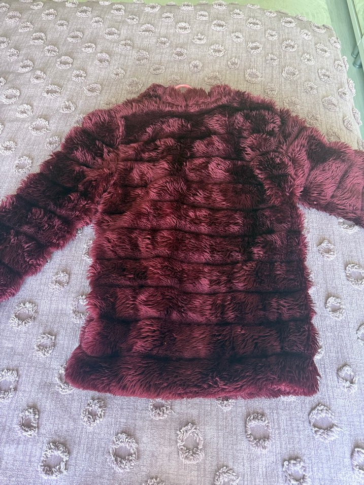 Bordo Kadın Midi Boy Kürk Detaylı Ceket - Görsel 3