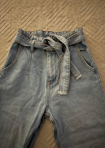 Kadın Mavi Denim Kemerli Bol Kesim Pantolon - Görsel 2