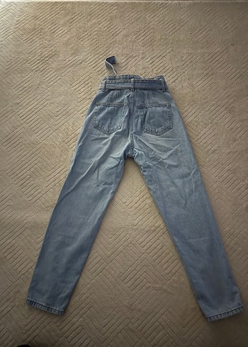 Kadın Mavi Denim Kemerli Bol Kesim Pantolon - Görsel 3