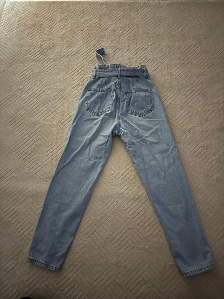 Kadın Mavi Denim Kemerli Bol Kesim Pantolon - Görsel 3
