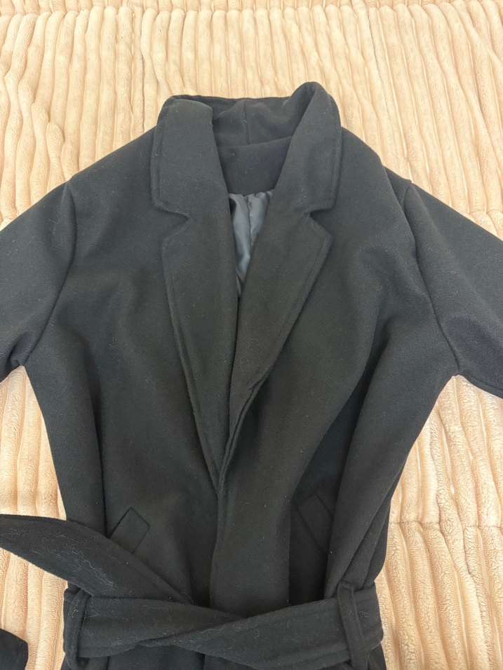 Kadın Siyah Uzun Kemerli  Kaban - Görsel 2