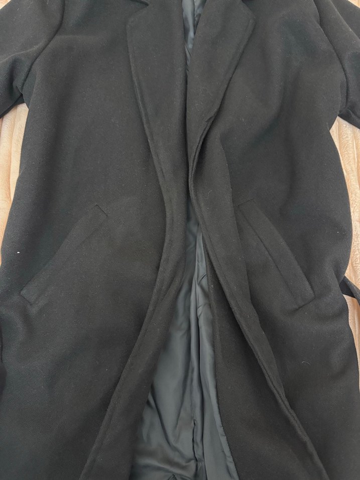 Kadın Siyah Uzun Kemerli  Kaban - Görsel 3