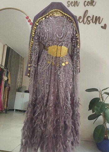 Mor Nakışlı Uzun Bohem Kadın Kına Elbisesi - Görsel 2