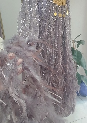 Mor Nakışlı Uzun Bohem Kadın Kına Elbisesi - Görsel 3