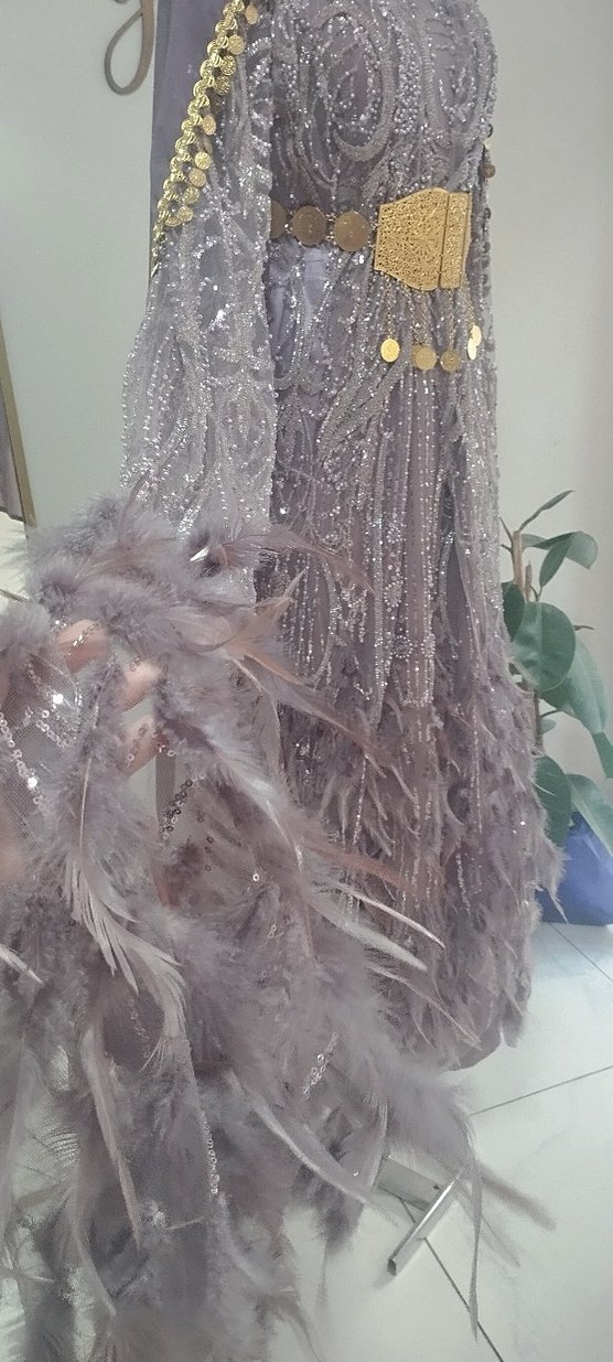 Mor Nakışlı Uzun Bohem Kadın Kına Elbisesi - Görsel 3